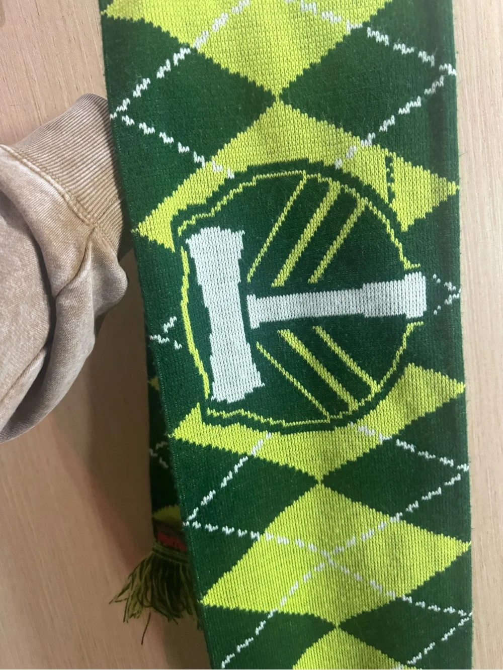 Portland Timber Light Green and Dark Green Argyle Fringe Scarf